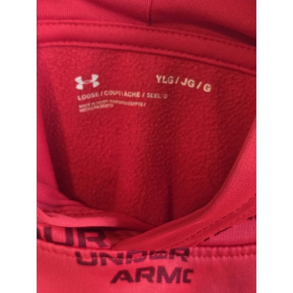 Under Armour Boys Youth Large YLG Red Black All Over Logo Fleece Hoodie